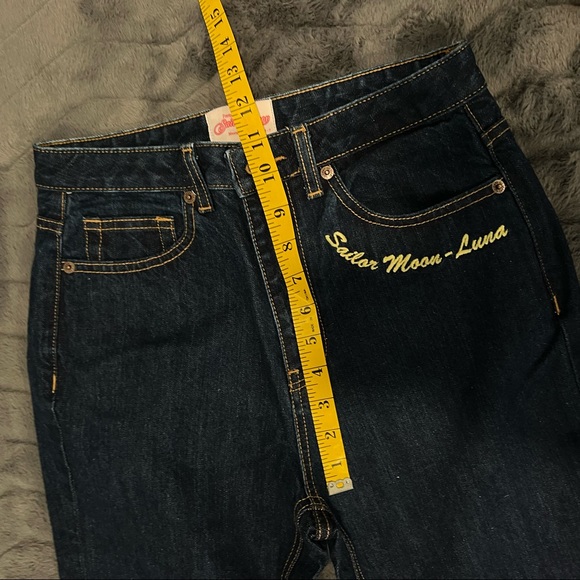 Sailor Moon Meets GU Cropped Fray Hem Jeans, size Medium - Picture 10 of 11